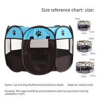 Multi functional cat delivery room foldable breathable fence cat tent pet octagonal cage suitable for all seasons cat dog bed (Blue,S 72x45cm) mėlyna