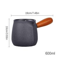 600ml Cast Iron Teapot Wooden Handle Brewing Kettle Stove Top Tea Kettle Boiling Coffee Kettle for Warm Milk Wine Tea Coffee juoda