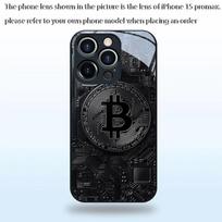 Black Bitcoin pattern glass phone case suitable for iPhone 17 16 15 14 13 12 11 Pro/Max/Plus anti drop and shockproof back cover iPhone 13PROMAX juoda