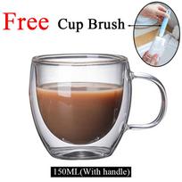 Double Wall Glass Cup Heat Insulation Transparent Handmade Tea Drink Cups MINI Whisky glasses Espresso Coffee Mug Hot 250/450ml 1 Set