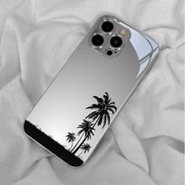Minimally designed sunset palm tree glass phone case suitable for iPhone 17 16 15 14 13 12 11 Pro/Max/Plus shock-absorbing iPhone 17 sidabras