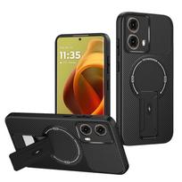 Luxury Magnetic Carbon Stand Case For Moto G35 G54 G55 G56 G75 G84 G86 G24 5G Edge 50 60 Fusion Pro Wireless Charing Phone Cover Motorola Edge 50 Fusion