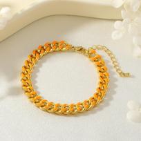 Punk Cuban Link Chain Bracelets Copper Gold Plated Rainbow Color Hand Chains  Unisex oranžinė