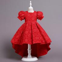 Girls Jacquard Tutu Princess Dress Trailing Model Gown Middle Large Children Hosting Performance Breathable Mesh Party Formal Dress 110cm raudona
