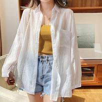 Long Sleeved Thin Sun Protection Cardigan Women Casual White Sunscreen Shirt Summer All Match Lazy Wind Loose Chiffon Shirts S balta