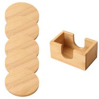 Bamboo Coaster Set Simple Creative Cup Holder Round Water Cup Insulation Pad Bamboo Tea Cup Holder Display Rack (as the picture,6pc bamboo and wood )