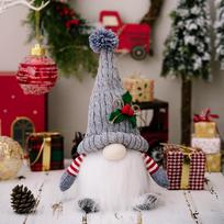 Elegantiškas šviečiantis Kalėdų nykštukas su megzta kepure jaukiai šventinei puošybai Gray Gnome Hat