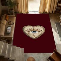 Mystical Evil Eye Heart Area Rug Non Slip Washable Floor Carpet with Red Velvet and Sacred Symbol Design for Living Room Bedroom 40X60CM