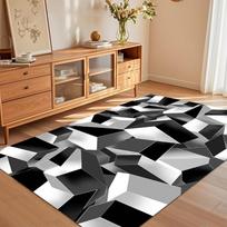 3D Geometric Cube Black White Area Rug Non-Slip Wear-Resistant Entryway Floor Mat Modern Living Room Bedroom Home Decorative Rug 40x60cm