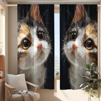 2Pcs, Multicolor, Calico Cat Portrait Print Curta, For Bedroom And Living Room, Rod Pocket Style 24x59in(60x150CM)x2&Rod Pocket&2 panels