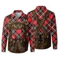 Men's 3D Printed Plaid Long Sleeve Button Down Shirt with Vintage Suspender Design for Festival Casual Outdoor Party Wear L juoda