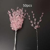 50PCS Craft Decoration Crystal Bud Branches Wedding Party For Home Artificial Bouquet Bridal Tiara DIY Crystal Flower Acrylic rožinė