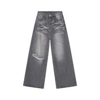 Men's Summer New Product Retro Washed Pattern Distressed Straight Leg Wide Leg Mop Jeans L pilka