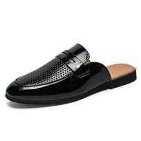 FashionAntiskid Men Slippers Leather New Loafers Casual Outdoor Non-slip Half Slipper Men Hollow Out Fashion Comfy Mens Muller Shoes 38 juoda