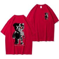 Half A Ted Bear, Half A Robotic Bear Printed Mens Tshirt Casual Cotton Summer Clothes Breathable Tops Loose Fashion T-Shirt S raudona