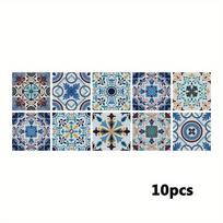 10pcs Floral Self-Adhesive Tile Stickers Peel and Stick Backsplash Tiles Stickers Tile Paint Emovable Waterproof Wall Stickers for Floor DIY Projects 10*10cm