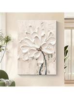 Rankomis tapytas kremas gėlių abstraktus aliejinis paveikslas - be rėmo sienos meno kūrinys moderniam svetainės, miegamojo, valgomojo dekorui 30cm*40cm pilkšvai balta