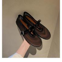 Karvės odos versija~ Gražūs tinkliniai odiniai tuščiaviduriai Mary Jane vienetai moteriški minkštapadžiai plokščiapadžiai sandalai žvejybos tinklo batai ladyshoes 35