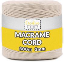 Makrame virvė 3 mm x 300 m smėlio spalvos Creative Deco medvilninis siūlas nėrimui