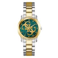 Guess Moteriškas 36 mm auksinis papuošalinis laikrodis - Žalias ciferblatas Dvispalvė plieninė apyrankė 30 m atsparumas vandeniui GW0861L4