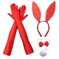 Female Cosplay  Rabbit Ears Headband Tail Bowtie Masked Party Stage Costume Set raudona