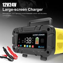 Battery Charger, 12V and 24V Smart Automatic Battery Charger with Large Display Screen, Battery Maintainer for Cars geltona