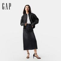 Gap Women's 2025 Spring Washed Raw Hem Denim Midi Skirt XL skalbtas juodos spalvos