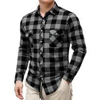 Men's casual and trendy checked print long-sleeved lapel button flannel checked shirt L juoda