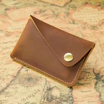 Handmade Japanese Retro Cowhide Card Holder & Snap Button Coin Purse