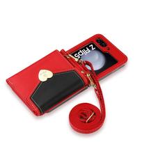 For Galaxy Z Flip 6 Case Dual Color Love Heart Crossbody Wallet Cards Slot Case For Samsung Galazy Z Flip 5 Flip 6 4 3 Cover For Galaxy Z Flip 4 raudona