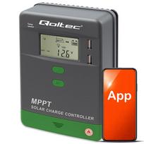 Qoltec Saulės įkrovimo valdiklis MPPT su temperatūros jutikliu 30A |12V / 24V | LCD | 2 x USB | Bluetooth | APP | GEL | LiFePO4