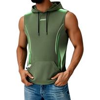 Men's Sleeveless Hoodie Sport Top with Front Pocket Lightweight Quick-Dry Athletic Vest for Casual Outdoor Exercise L