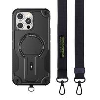 Kietas tvirtas dėklas su dirželiu per petį telefonui Iphone 16 Pro Max 15 14 Plus 16e 12 13 Pro Aksesuarai Maišelio dangtelis for iphone 16 juoda