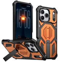 Military-grade Shockproof Phone Case For iPhone 17 Air 16 15 14 Plus 13 12 Pro Max Magsafe Magnetic Armor Fold Stand Cover For iPhone 14 Pro oranžinė