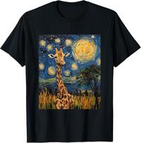 Cute Giraffe Africa - Van Gogh Style - Starry Night T-Shirt Mens Womens Tees Top unisex T-Shirt Mens Womens Tees Top L