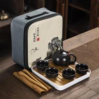 Chinese Kung Fu Travel Set, Ceramic Portable Teapot, Porcelain Teaset, Gaiwan Tea Cups, Tea Tool with Travelling Bag, 4 Cups