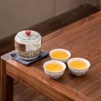 Portable Tea Set Featuring Buddhist Lotus Pattern Teapot, Perfect for Outdoor Use. Includes 1 Teapot 3 Teacup, Healthy Lifestyle