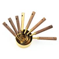 Kitchen Baking Tools Bakeware Measuring Tools & Scales Set of Eight Stainless Steel Measuring Cups and Spoons With Wooden Handle