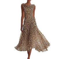 Europa, Amerika, pavasario ir vasaros suknelė be rankovių su sukrauta apykakle, susiaurinta ties liemeniu, su leopardo raštu, retro ir modernaus stiliaus S leopardo rašto spalva