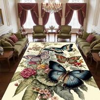 Boho Butterfly Area Rug Elegant Pastel Gold Floral Carpet Living Room Home Decor Floral Butterfly Anti-Slip Carpet Square Rugs 40x60cm