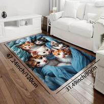 Cute 2D Kitten Blanket Area Rug for Bedroom Living Room Kitchen Non Slip Washable Floor Mat Home Decorative Soft Carpet 40X60CM