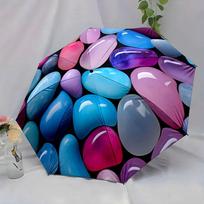 Automatic Open/Close Folding Umbrella with Colorful Pebble Pattern - Compact Travel Umbrella, Pink & Blue Pastel Colors, Light