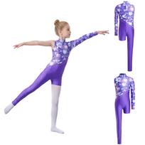 Vaikams Mergaitėms Gimnastikos Figūrinio Čiuožimo Kombinezonas Blizgantis Cirkonio Asimetrija Aukšta Apykaklė Nugaros Nematomas Užtrauktukas Spausdintas Pilno Ilgio Bodis Kombinezonas 5-6 Years violetinė