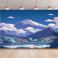 2D Japanese Fuji Mountain Backdrop, Aesthetic Anime Scenery Background for Photoshoot 47.2x31.5inch/120*80cm