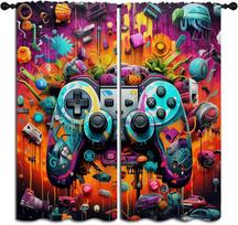Gamepad Blackout Curta For Boys Girl Bedroom Decor,Game Gamer Colorful Tie Dye Controller Thermal Insulated Rod Pocket Drapes 53x116CM-2PC