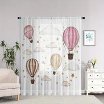 1Pc Pink Hot Air Balloon Sheer Curta - Dreamy Cloud & Star Print Window Drapes For Kids Bedroom Nursery Decor 52Wx63L(132x160CM)&Rod Pocket