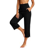 Women High Waist Casual Pants with Pockets Wide Leg Cropped Stretchy Athletic Capris with Side Slits for Everyday Wear L juoda