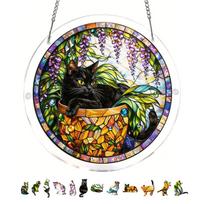 20 8cm 2D Acrylic Puzzle Garden Suncatcher Hanging Ornament with Cat Design Decorative Window Hanging Art Piece One Size