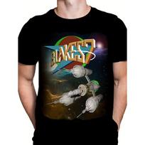 Men'S Blakes 7 Officially Inspired Sci-Fi TV Show Graphic T-Shirt - Retro Spaceship 7 & Blakes Lettering Design, Nebula Space Theme with Iconic S juoda