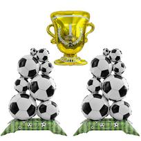 3Pcs Soccer Theme Foil Balloon Set, Giant Standing Football Stack & Golden Champion Trophy Mylar Balloons, Aesthetic Sports Even Other